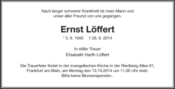 Traueranzeige von Ernst Löffert von Echo-Zeitungen (Gesamtausgabe)