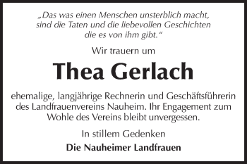 Traueranzeige von Thea Gerlach von Rüsselsheimer Echo, Groß-Gerauer-Echo, Ried Echo