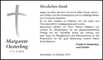 Traueranzeige von Margarete Oesterling von Echo-Zeitungen (Gesamtausgabe)
