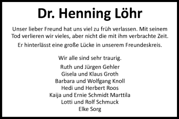 Traueranzeige von Henning Löhr von Rüsselsheimer Echo, Groß-Gerauer-Echo, Ried Echo