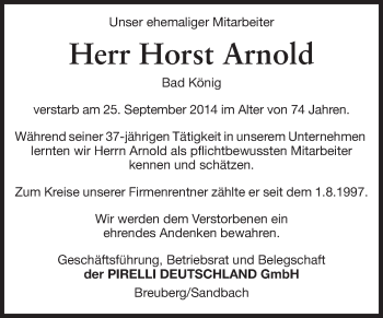 Traueranzeige von Horst Arnold von Odenwälder Echo