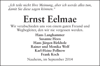 Traueranzeige von Ernst Eelmae von Rüsselsheimer Echo, Groß-Gerauer-Echo, Ried Echo