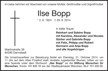 Traueranzeige von Ilse Bopp von Echo-Zeitungen (Gesamtausgabe)