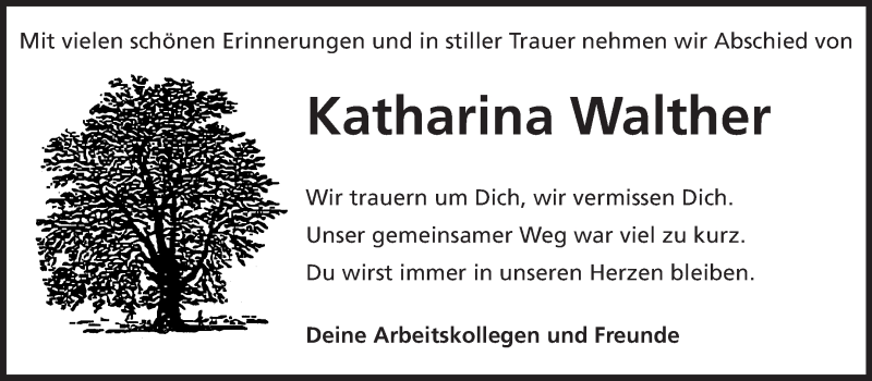  Traueranzeige für Katharina Walther vom 04.10.2014 aus Odenwälder Echo