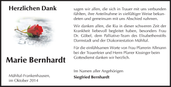 Traueranzeige von Marie Bernhardt von Echo-Zeitungen (Gesamtausgabe)