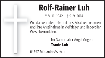Traueranzeige von Rolf-Rainer Luh von Echo-Zeitungen (Gesamtausgabe)