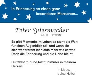 Traueranzeige von Peter Spiesmacher von Odenwälder Echo