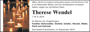 Traueranzeige von Therese Wendel von Echo-Zeitungen (Gesamtausgabe)