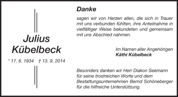 Traueranzeige von Julius Kübelbeck von Rüsselsheimer Echo, Groß-Gerauer-Echo, Ried Echo
