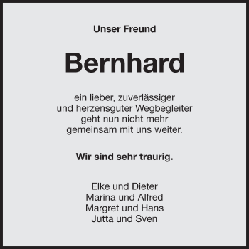 Traueranzeige von Bernhard  von Rüsselsheimer Echo, Groß-Gerauer-Echo, Ried Echo