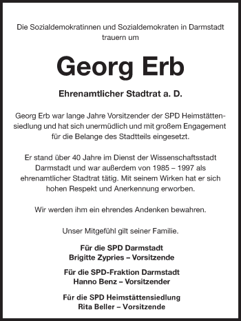 Traueranzeige von Georg Erb von Echo-Zeitungen (Gesamtausgabe)