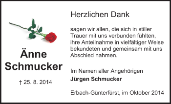 Traueranzeige von Änne Schmucker von Odenwälder Echo