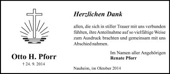 Traueranzeige von Otto Pfnorr von Rüsselsheimer Echo, Groß-Gerauer-Echo, Ried Echo