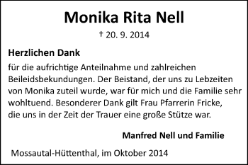 Traueranzeige von Monika Rita Nell von Odenwälder Echo