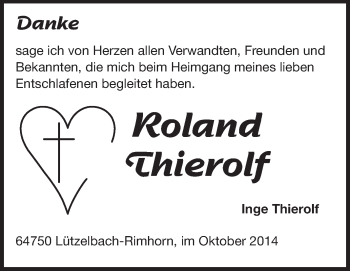 Traueranzeige von Roland Thierolf von Odenwälder Echo