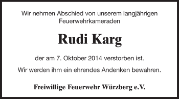 Traueranzeige von Rudi Karg von Odenwälder Echo