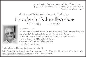 Traueranzeige von Friedrich Schnellbächer von Echo-Zeitungen (Gesamtausgabe)