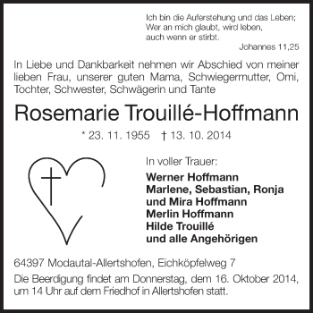 Traueranzeige von Rosemarie Trouillé-Hoffmann von Echo-Zeitungen (Gesamtausgabe)