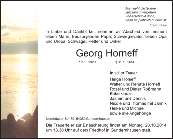 Traueranzeige von Georg Horneff von Echo-Zeitungen (Gesamtausgabe)
