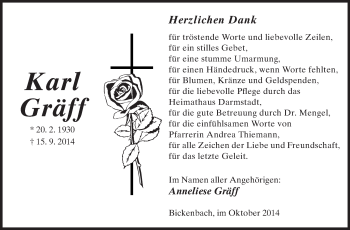 Traueranzeige von Karl Gräff von Echo-Zeitungen (Gesamtausgabe)