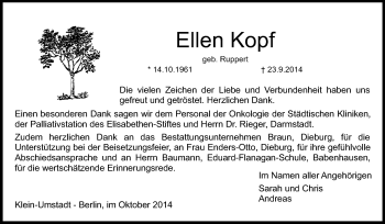 Traueranzeige von Ellen Kopf von Echo-Zeitungen (Gesamtausgabe)