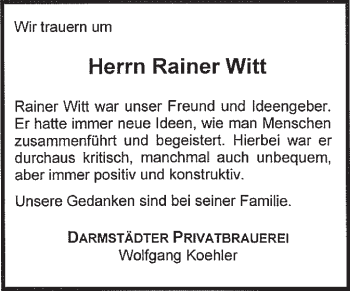 Traueranzeige von Rainer Witt von Echo-Zeitungen (Gesamtausgabe)