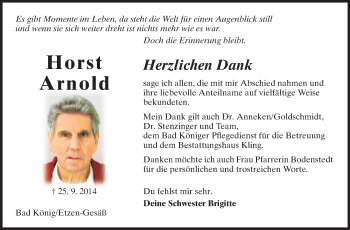 Traueranzeige von Horst Arnold von Echo-Zeitungen (Gesamtausgabe)