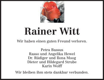 Traueranzeige von Rainer Witt von Echo-Zeitungen (Gesamtausgabe)