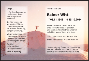 Traueranzeige von Rainer Witt von Echo-Zeitungen (Gesamtausgabe)