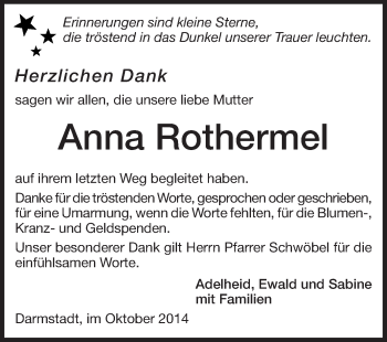 Traueranzeige von Anna Rothermel von Echo-Zeitungen (Gesamtausgabe)