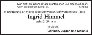 Traueranzeige von Ingrid Himmel von Echo-Zeitungen (Gesamtausgabe)