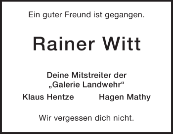 Traueranzeige von Rainer Witt von Echo-Zeitungen (Gesamtausgabe)