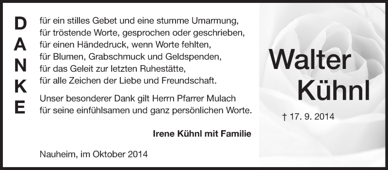  Traueranzeige für Darmstadt Kühnl vom 25.10.2014 aus Rüsselsheimer Echo, Groß-Gerauer-Echo, Ried Echo
