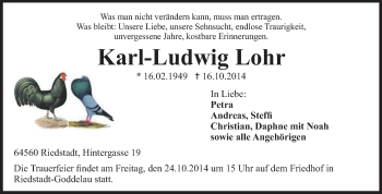 Traueranzeige von Karl-Ludwig Lohr von Rüsselsheimer Echo, Groß-Gerauer-Echo, Ried Echo