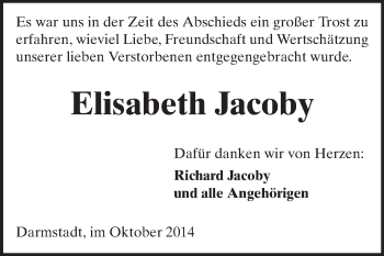 Traueranzeige von Elisabeth Jacoby von Echo-Zeitungen (Gesamtausgabe)