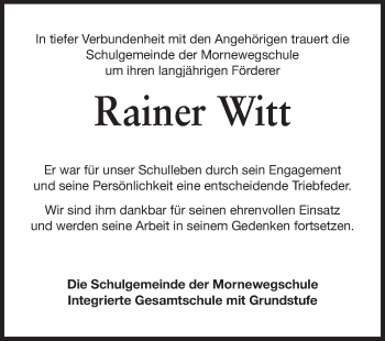 Traueranzeige von Rainer Witt von Echo-Zeitungen (Gesamtausgabe)