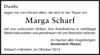 Traueranzeige von Marga Scharf von Echo-Zeitungen (Gesamtausgabe)