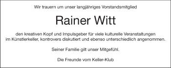 Traueranzeige von Rainer Witt von Echo-Zeitungen (Gesamtausgabe)