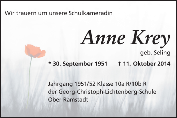 Traueranzeige von Anne Krey von Echo-Zeitungen (Gesamtausgabe)