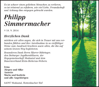 Traueranzeige von Philipp Simmermacher von Echo-Zeitungen (Gesamtausgabe)