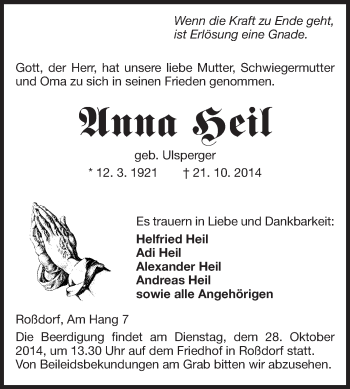 Traueranzeige von Unna Seil von Echo-Zeitungen (Gesamtausgabe)