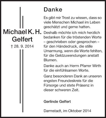 Traueranzeige von Michael K. H. Gelfert von Echo-Zeitungen (Gesamtausgabe)