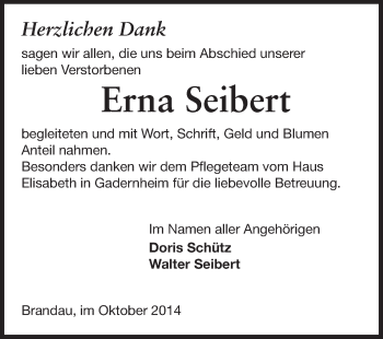 Traueranzeige von Erna Seibert von Echo-Zeitungen (Gesamtausgabe)
