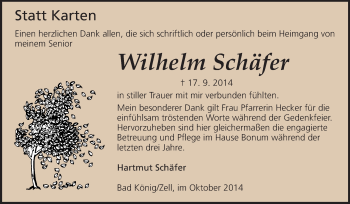 Traueranzeige von Wilhelm Schäfer von Odenwälder Echo