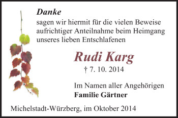 Traueranzeige von Rudi Karg von Odenwälder Echo