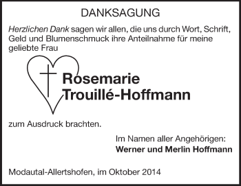 Traueranzeige von Rosemarie Trouillé-Hoffmann von Echo-Zeitungen (Gesamtausgabe)