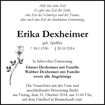 Traueranzeige von Erika Dexheimer von Echo-Zeitungen (Gesamtausgabe)