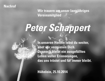 Traueranzeige von Peter Schappert von Echo-Zeitungen (Gesamtausgabe)