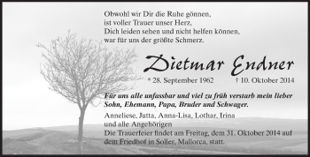 Traueranzeige von Dietmar Endner von Rüsselsheimer Echo, Groß-Gerauer-Echo, Ried Echo