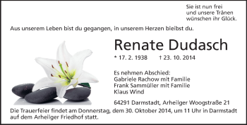 Traueranzeige von Renate Dudasch von Echo-Zeitungen (Gesamtausgabe)